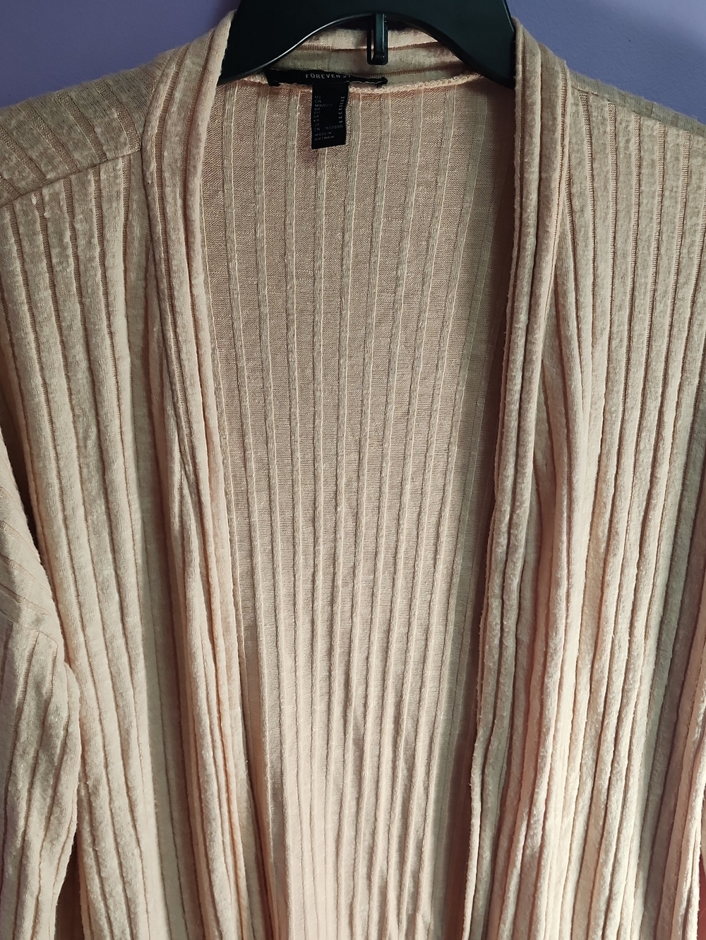 Light Orange Ribbed Open-Front Women's Sweater Cardigan